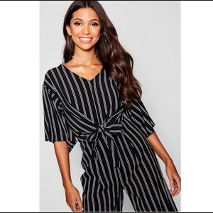Pinstripe Tie Jumpsuit